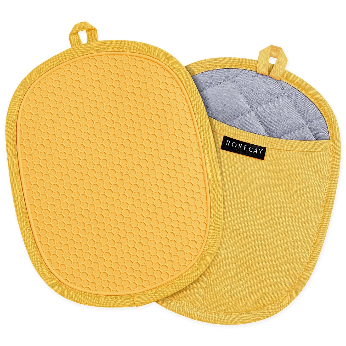 2-Pack Silicone Pot Holders for Kitchen Heat Resistant up to 500°F, Non-Slip Large Hot Pads with Pocket, Quilted Liner Trivets for Countertops Hot Pots and Pans (Gray)