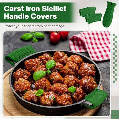 Patelai 8 Pcs Silicone Pot Holders Set Cast Iron Handle Cover Heat Resistant Pot Handle Covers Potholder Non Slip Reusable Pan Sleeve for Frying Pan Kitchen Supplies(Black)