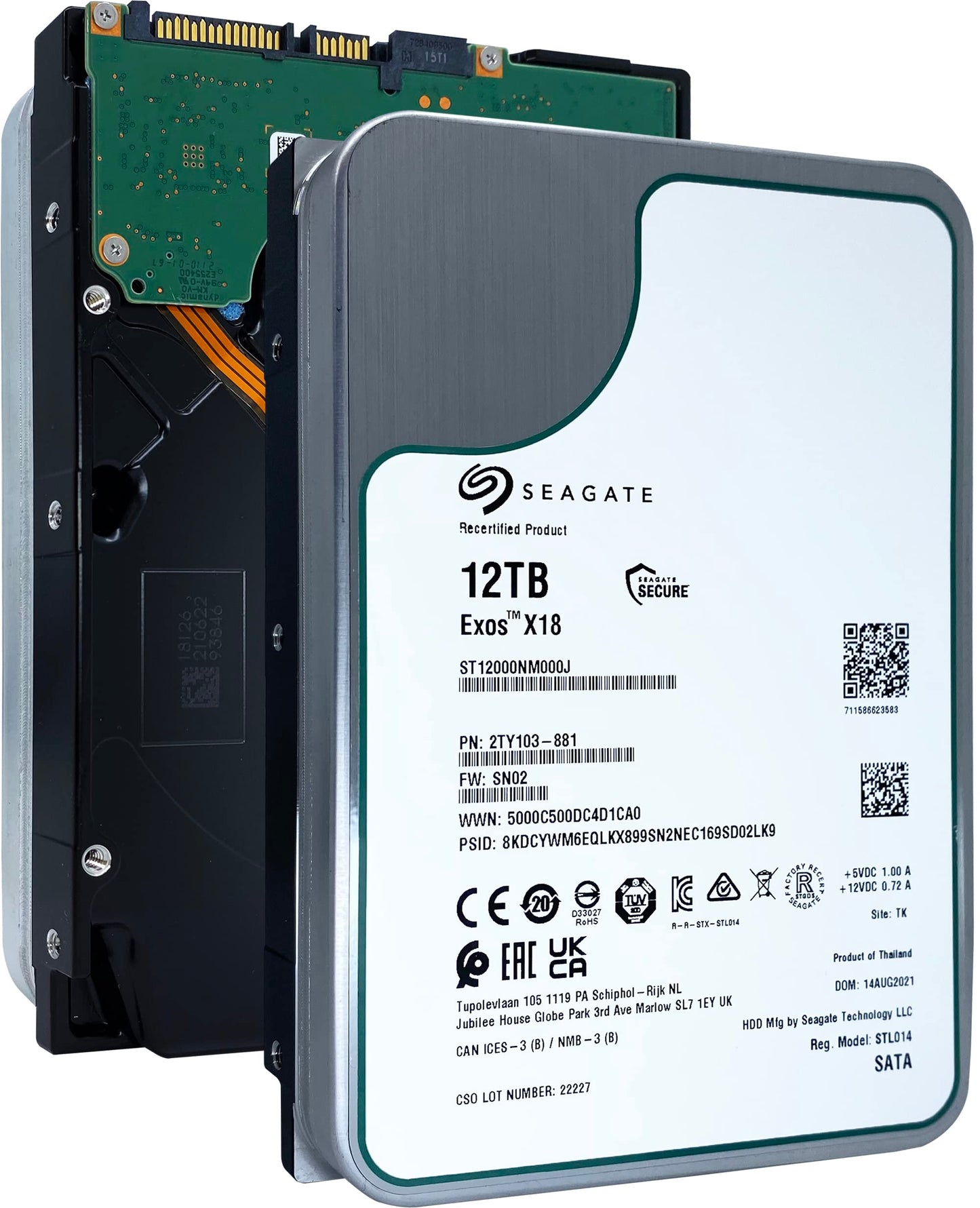 Seagate Exos X18 12 TB 7200 U/min 512e/4Kn SATA 6 Gbit/s 256 MB Cache 3,5-Zoll Enterprise HDD (ST12000NM000J) (Generalüberholt)