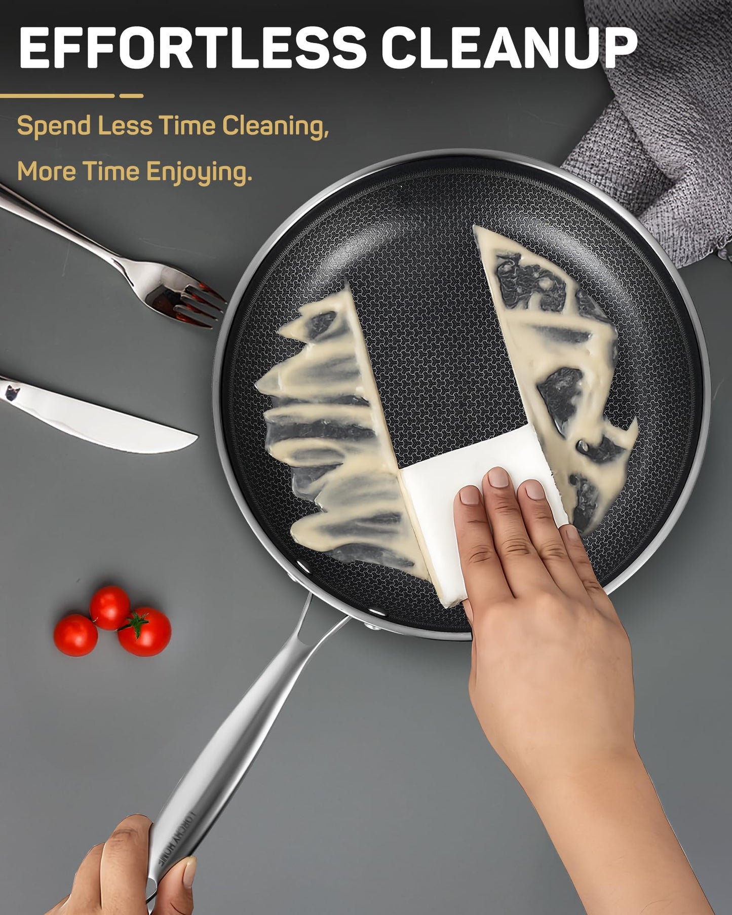 Antihaftbeschichtete Edelstahl-Bratpfanne, Hybrid-Keramik-Bratpfanne (20 cm), kühl bleibender Griff, frei von PFAS, PFOA und PTFE, spülmaschinen- und ofenfest, kratzfest, geeignet für Induktion und alle Herdarten