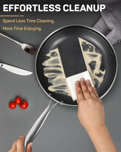 Antihaftbeschichtete Edelstahl-Bratpfanne, Hybrid-Keramik-Bratpfanne (20 cm), kühl bleibender Griff, frei von PFAS, PFOA und PTFE, spülmaschinen- und ofenfest, kratzfest, geeignet für Induktion und alle Herdarten