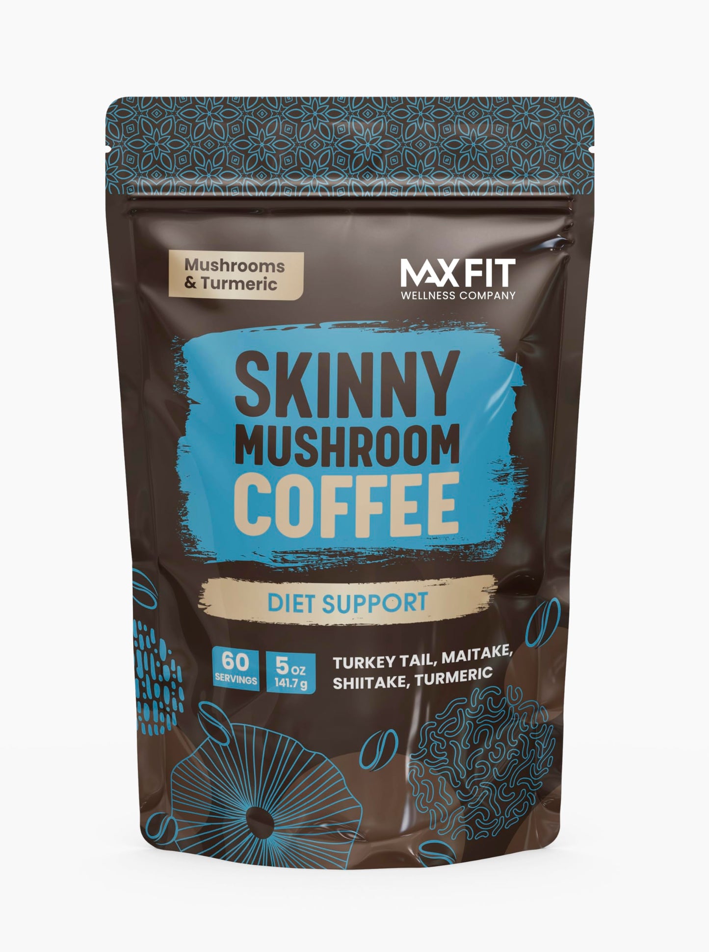 Instant-Pilzkaffee (60 Portionen) – Für mehr Konzentration und eine gesunde Ernährung – mit Schmetterlingsporling, Maitake, Shiitake und Kurkuma, gemischt mit 100 % Arabica-Kaffee (mittlere Röstung)