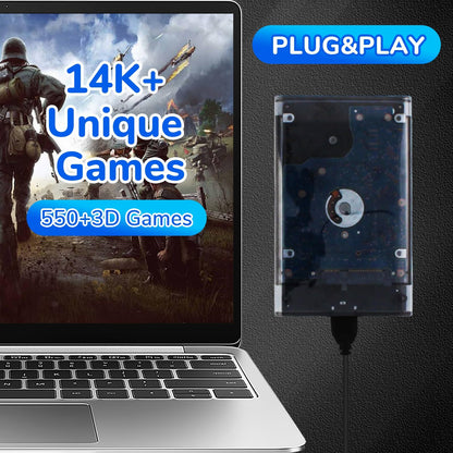 Tragbare Retro-Spielkonsole Batocera v40 mit 500 GB Speicher, Plug &amp; Play, über 14.500 vorinstallierten Spielen (davon über 550 in 3D, keine Duplikate), 39 Systemen – USB-C 3.1 (200 MB/s) für PC/Laptop/Windows-PC