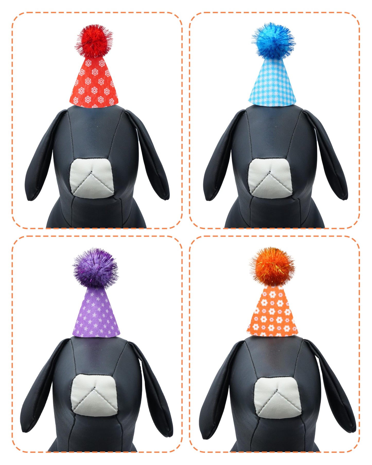 Haustiershow 10er-Pack Mini-Partyhüte für kleine Hunde, Kuscheltiere, Puppen, Welpen und Katzen, verstellbares Stirnband, bunte Filzhüte für die Feiertage, Kätzchen, Haustierpflege-Kostümzubehör