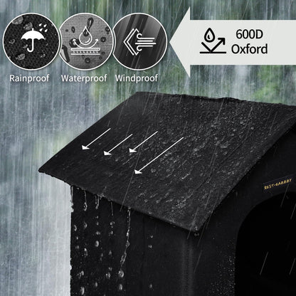 Rest-Eazzzy Outdoor-Katzenhaus, isoliertes Katzenhaus für Wildkatzen mit Matte und Clip, wetterfest und isoliert, Katzenbett für Katzen, Kätzchen und Welpen, weht nicht weg (Schwarz, M 33 x 43 x 51 cm)