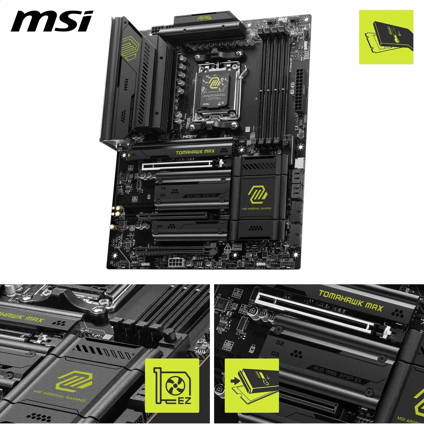MSI MAG B850 Tomahawk MAX WiFi Motherboard, ATX - Supports AMD Ryzen 9000/8000 / 7000 Processors, AM5-80A SPS VRM, DDR5 Memory Boost 8400+ MT/s (OC), PCIe 5.0 x16, M.2 Gen5, Wi-Fi 7, 5G LAN