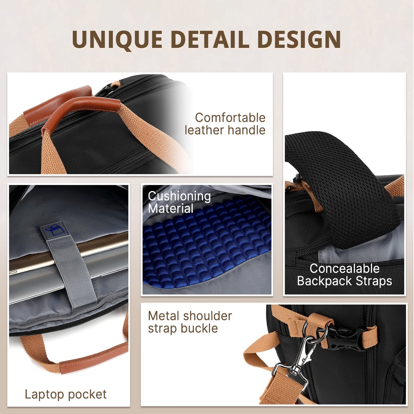 MOLNIA 3-in-1-Laptoptasche für Herren, 17,3-Zoll-Arbeitstasche für Herren, Laptop-Rucksack, Aktentasche, Umhängetasche, Computertasche für Laptops für Damen und Herren, Schwarz 