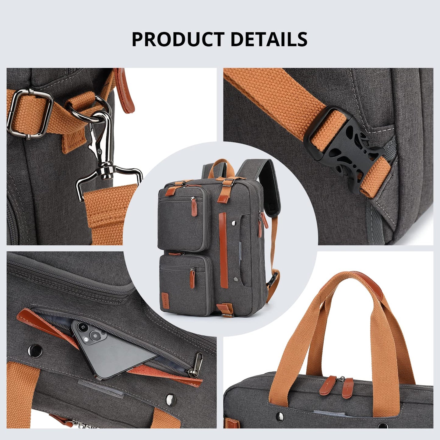 MOLNIA 3-in-1-Laptoptasche für Herren, 17,3-Zoll-Arbeitstasche für Herren, Laptop-Rucksack, Aktentasche, Umhängetasche, Computertasche für Laptops für Damen und Herren, Schwarz 