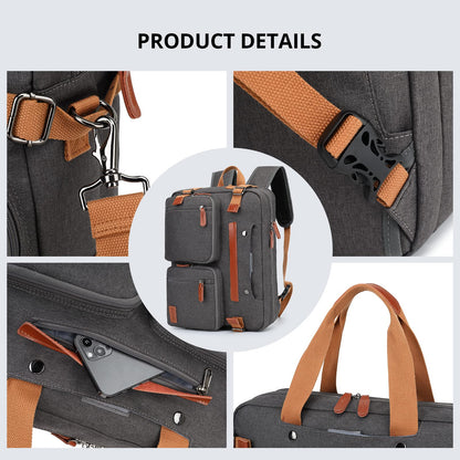 MOLNIA 3-in-1-Laptoptasche für Herren, 17,3-Zoll-Arbeitstasche für Herren, Laptop-Rucksack, Aktentasche, Umhängetasche, Computertasche für Laptops für Damen und Herren, Schwarz 