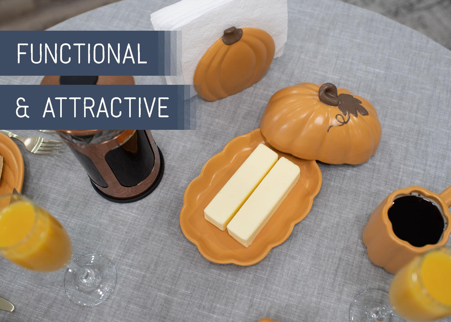 Nat &amp; Jules Butterdose in Kürbisform, 20 x 15 cm, Keramik, gewellter Deckel: Ideal für die Tischdekoration zu Thanksgiving, Halloween und als herbstliche Dekoration für drinnen, Orange