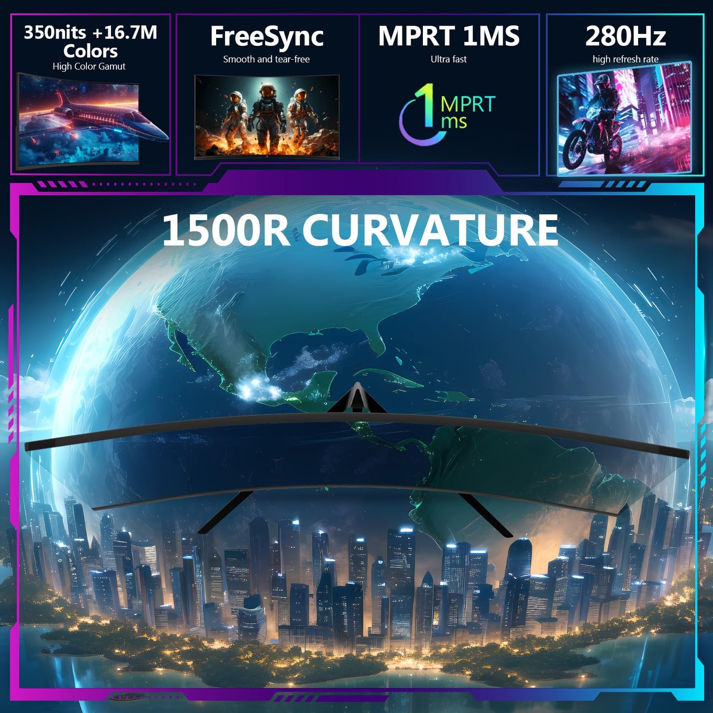 Z-Edge 32-Zoll-Curved-Gaming-Monitor, FHD 1080P 240Hz Curved-Monitor, 1500R Computermonitor, MPRT 1ms Monitor, UG32P 2x DP 1.4 Anschlüsse und 2x HDMI 2.0 Anschlüsse 