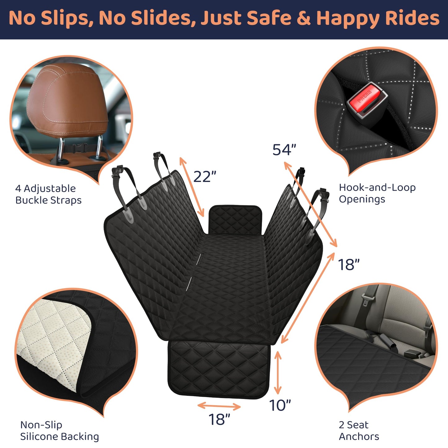 Petloox Hunde-Autositzbezug für die Rückbank, wasserdichte Hängematte für Auto, SUV &amp; LKW, rutschfester Rücksitzbezug für Hunde, robuster Sitzschutz im Hängematten-Stil für Haustiere, einfach zu montieren und zu reinigen