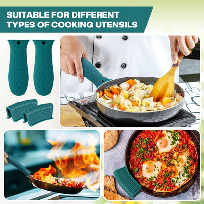 Patelai 8 Pcs Silicone Pot Holders Set Cast Iron Handle Cover Heat Resistant Pot Handle Covers Potholder Non Slip Reusable Pan Sleeve for Frying Pan Kitchen Supplies(Black)