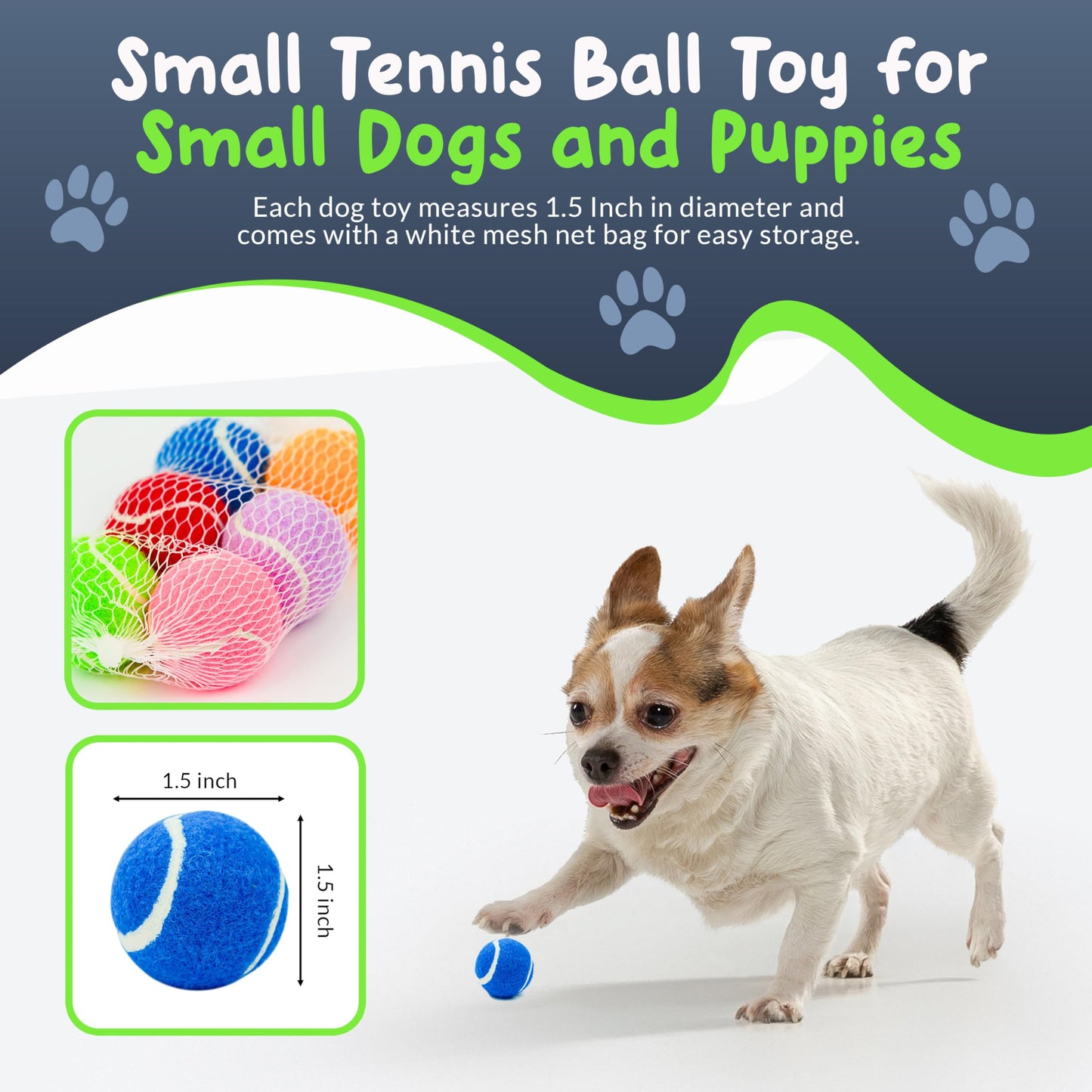 Quietschige Mini-Tennisbälle für kleine Hunde und Welpen – 3,8 cm – 6er-Pack – Hundespielzeug für kleine Hunde, positive Verstärkung beim Training, interaktives Apportieren, kleine Quietschbälle für Ballwerfer