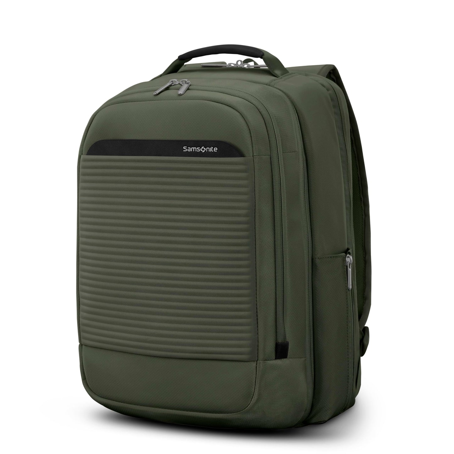 Samsonite Paralux 2-in-1 Reiserucksack, umwandelbar in Haupttasche + Notfalltasche, flach zusammenfaltbar, StackIt™-Gurt, Laptopfach &amp; integrierter AirTag™-Halter – Business- &amp; Abenteuerreiserucksack – Olivgrün