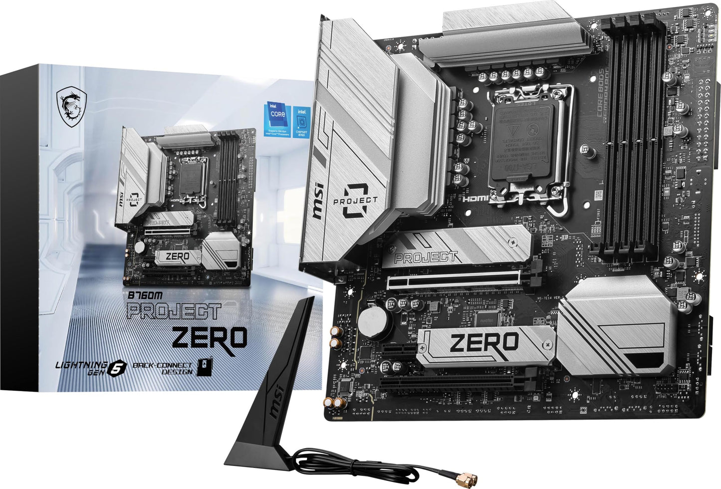 MSI B760M Project Zero Gaming-Motherboard (Unterstützt Intel-Prozessoren der 14./13./12. Generation, LGA 1700, DDR5, PCIe 5.0, M.2-Steckplätze, 2,5 Gbit/s LAN, USB 3.2 Gen2, HDMI/DP, Wi-Fi 6E, Bluetooth 5.3, mATX)