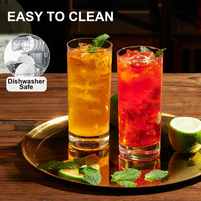 PARACITY Highball-Gläser, 4er-Set, Trinkgläser 10 oz, Klarglasbecher, hohe Tumbler-Wassergläser, Gläserset für Cocktails, Kaffee, Mojitos