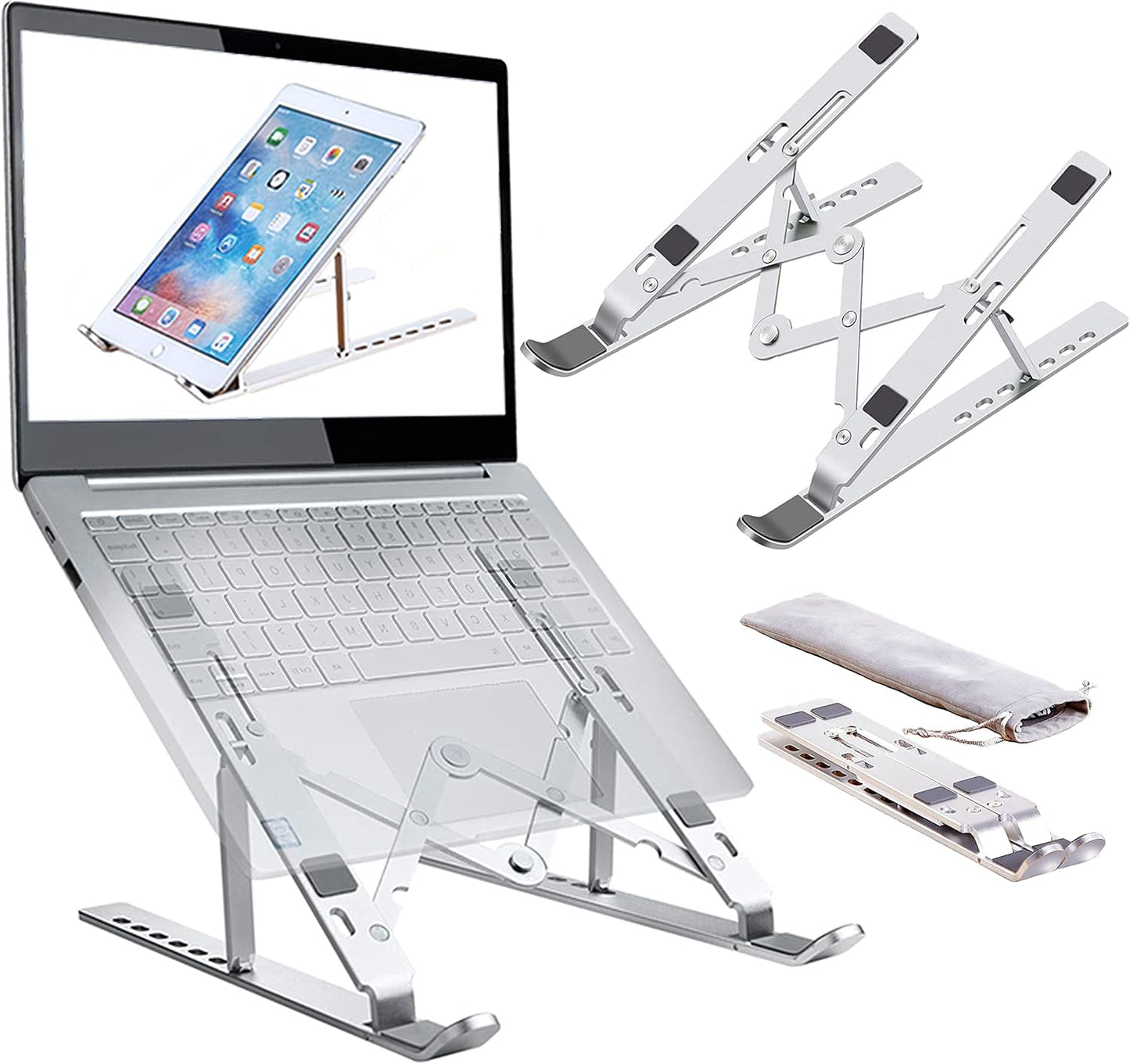 Laptopständer, Laptop-Erhöhung, Computerständer für den Schreibtisch, verstellbarer, faltbarer, tragbarer Desktop-Halter aus Aluminium, kompatibel mit MacBook Air Pro, iPad, Lenovo, 10-15,6" Laptops und Tablets (Silber) 