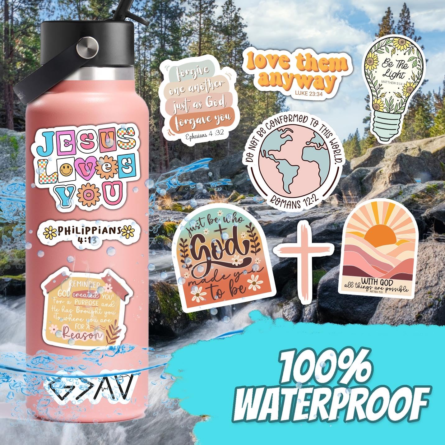 Puraesla 123 Stück christliche Bibelvers-Aufkleber – Inspirierende Aufkleber für Tagebucheinträge und religiöses Studium für Wasserflaschen, Laptops und Notizbücher – Vinyl, wasserfest