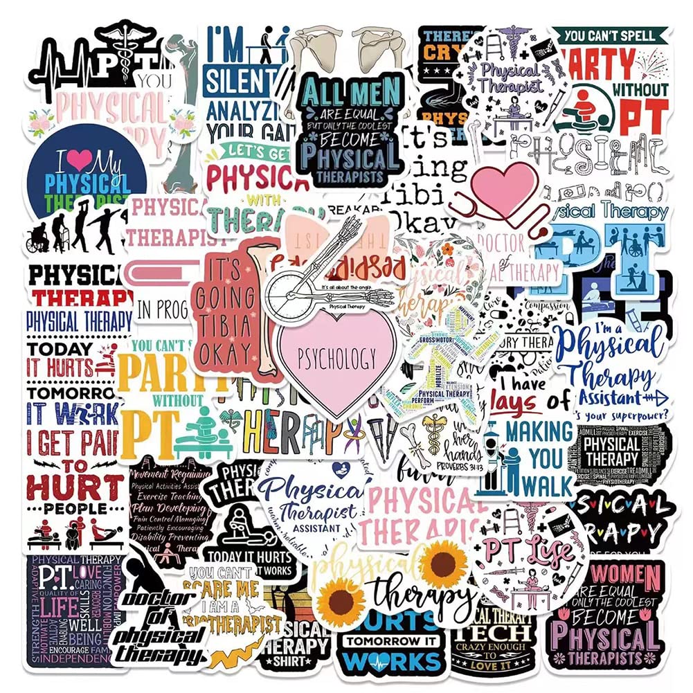 Aufkleber für Physiotherapie | 50 Stück wasserfeste Vinyl-Aufkleber für Physiotherapeuten zur Dekoration von Wasserflaschen, Laptops, Kühlschränken, Gepäck, Computern, Handys und Skateboards