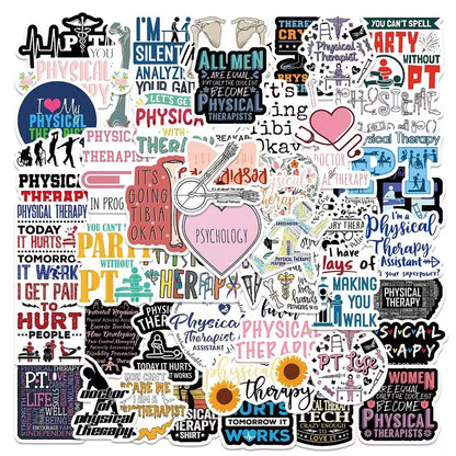 Aufkleber für Physiotherapie | 50 Stück wasserfeste Vinyl-Aufkleber für Physiotherapeuten zur Dekoration von Wasserflaschen, Laptops, Kühlschränken, Gepäck, Computern, Handys und Skateboards