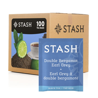 Stash Tea Doppel-Bergamotte Earl Grey Schwarztee, Schachtel mit 100 Teebeuteln