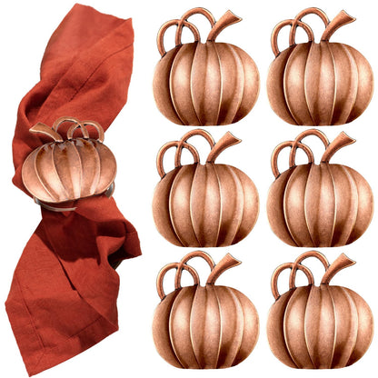 Patelai 6 Pieces Thanksgiving Pumpkin Napkin Rings Fall Napkin Holders Thanksgiving Dinner Tables Rings for Halloween Weddings Dinner Party Family Gatherings (Bronze)