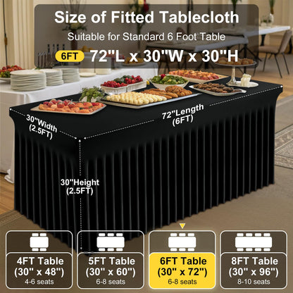 Smiry Spandex-Tischdecke, elastische, dehnbare Tischdecke für 183 cm lange rechteckige Tische, wasserdichte, waschbare Tischdecke für den Außenbereich, Hochzeiten, Bankette und Partys (Schwarz, 183 x 76 x 76 cm)