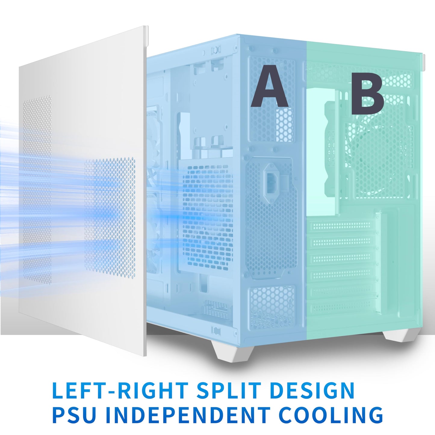 MUSETEX ATX-PC-Gehäuse, unterstützt 360-mm-Radiatoren, 3 x 120-mm-Lüfter (ohne ARGB) vorinstalliert, 270°-Sichtfenster aus gehärtetem Glas, USB-C-Anschluss, Midi-Tower-ATX-Gehäuse, Weiß, Y6