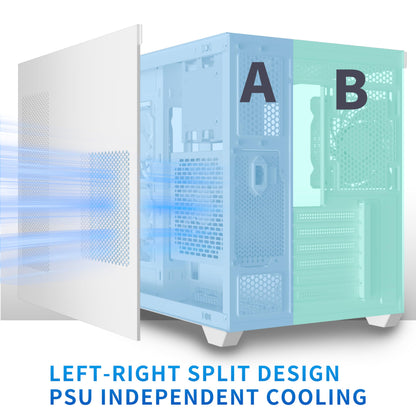 MUSETEX ATX-PC-Gehäuse, unterstützt 360-mm-Radiatoren, 3 x 120-mm-Lüfter (ohne ARGB) vorinstalliert, 270°-Sichtfenster aus gehärtetem Glas, USB-C-Anschluss, Midi-Tower-ATX-Gehäuse, Weiß, Y6