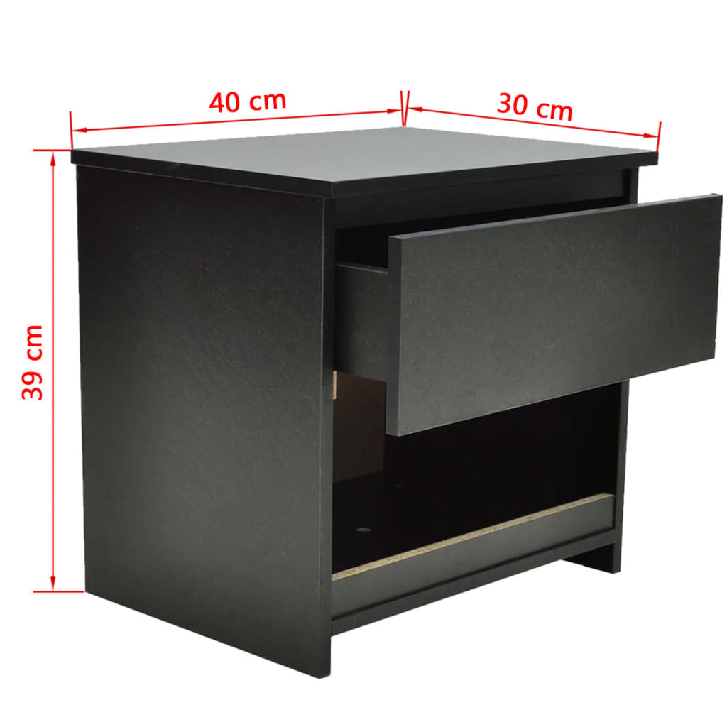 vidaXL Tables de chevet 2 pcs avec 1 tiroir Noir