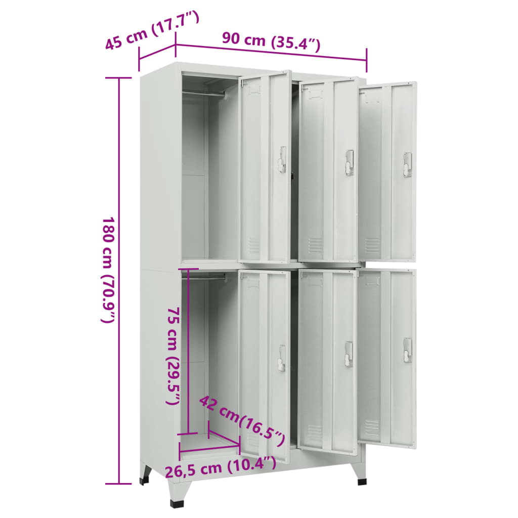 vidaXL Schließfachschrank mit 6 Fächern Stahl 90x45x180 cm Grau