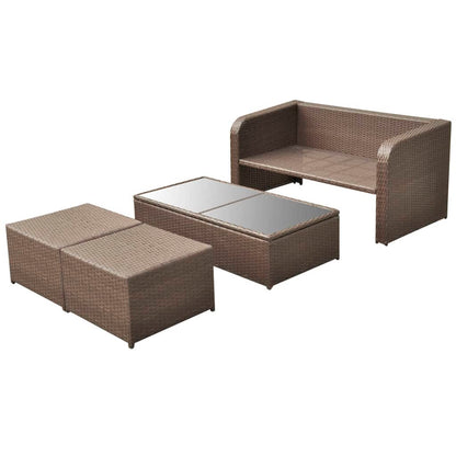 vidaXL 4-tlg. Garten-Lounge-Set mit Auflagen Poly Rattan Braun