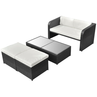 vidaXL Salon de jardin 4 pcs avec coussins résine tressée noir