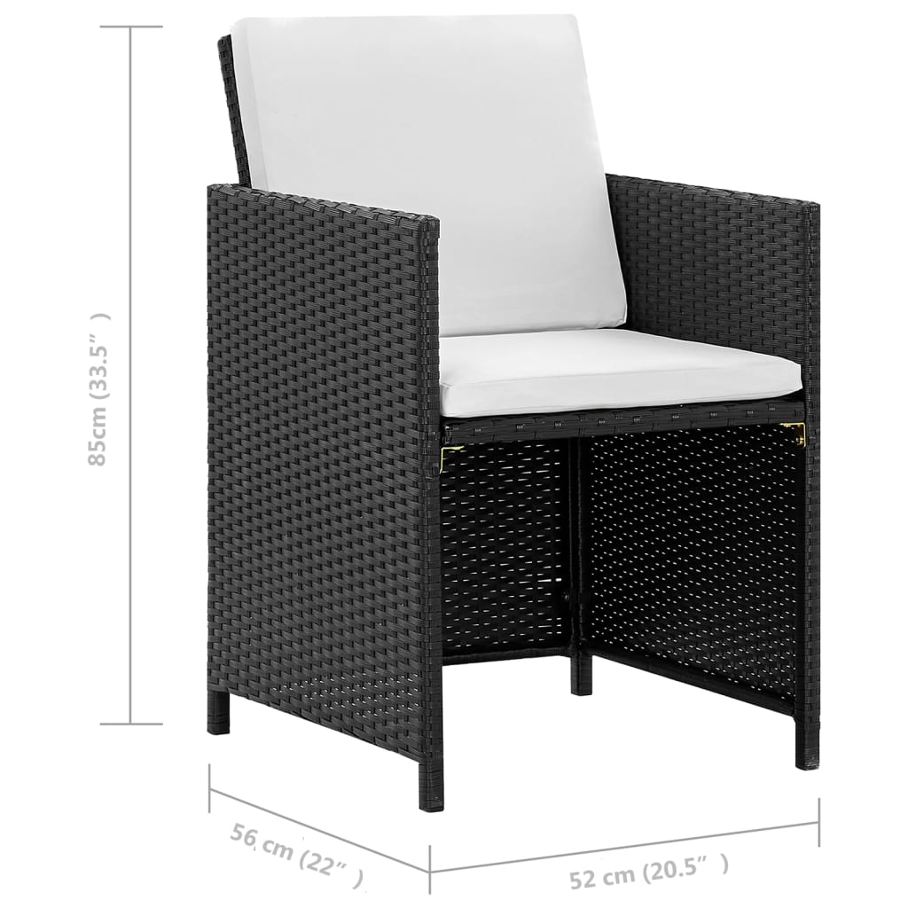 vidaXL 5-tlg. Garten-Essgruppe mit Auflagen Poly Rattan Schwarz
