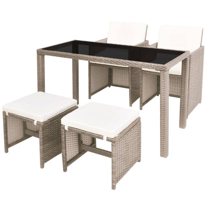 vidaXL 5-tlg. Garten-Essgruppe mit Auflagen Poly Rattan Beige