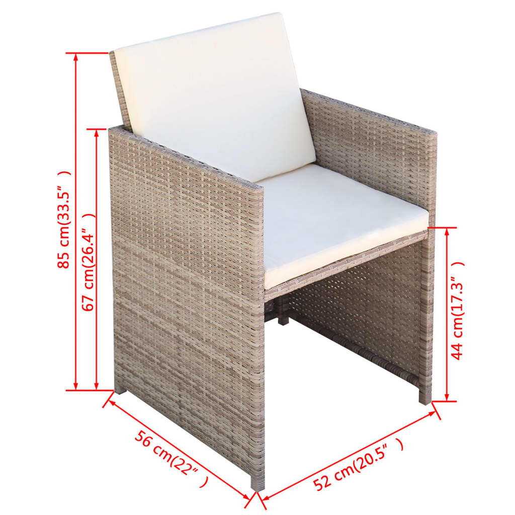 vidaXL 5-tlg. Garten-Essgruppe mit Auflagen Poly Rattan Beige