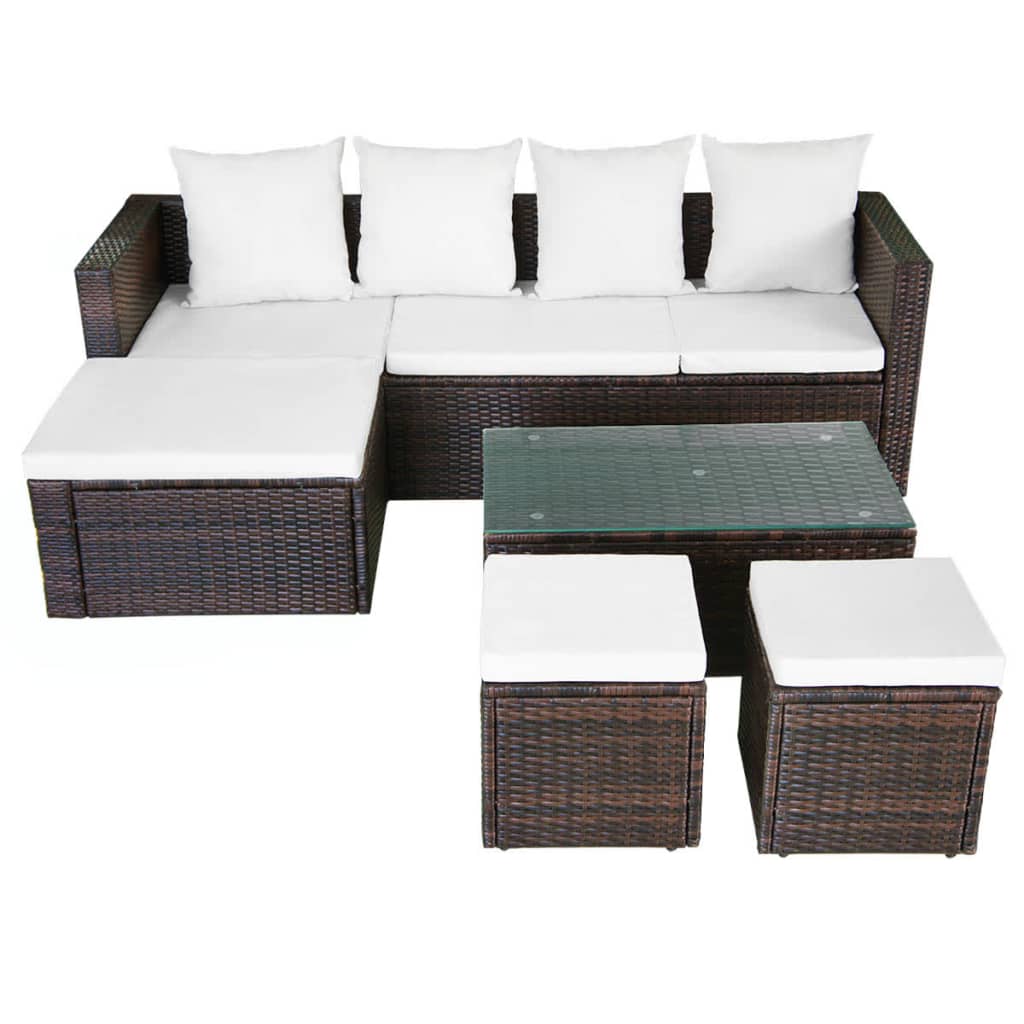 vidaXL 4-tlg. Garten-Lounge-Set mit Auflagen Poly Rattan Braun