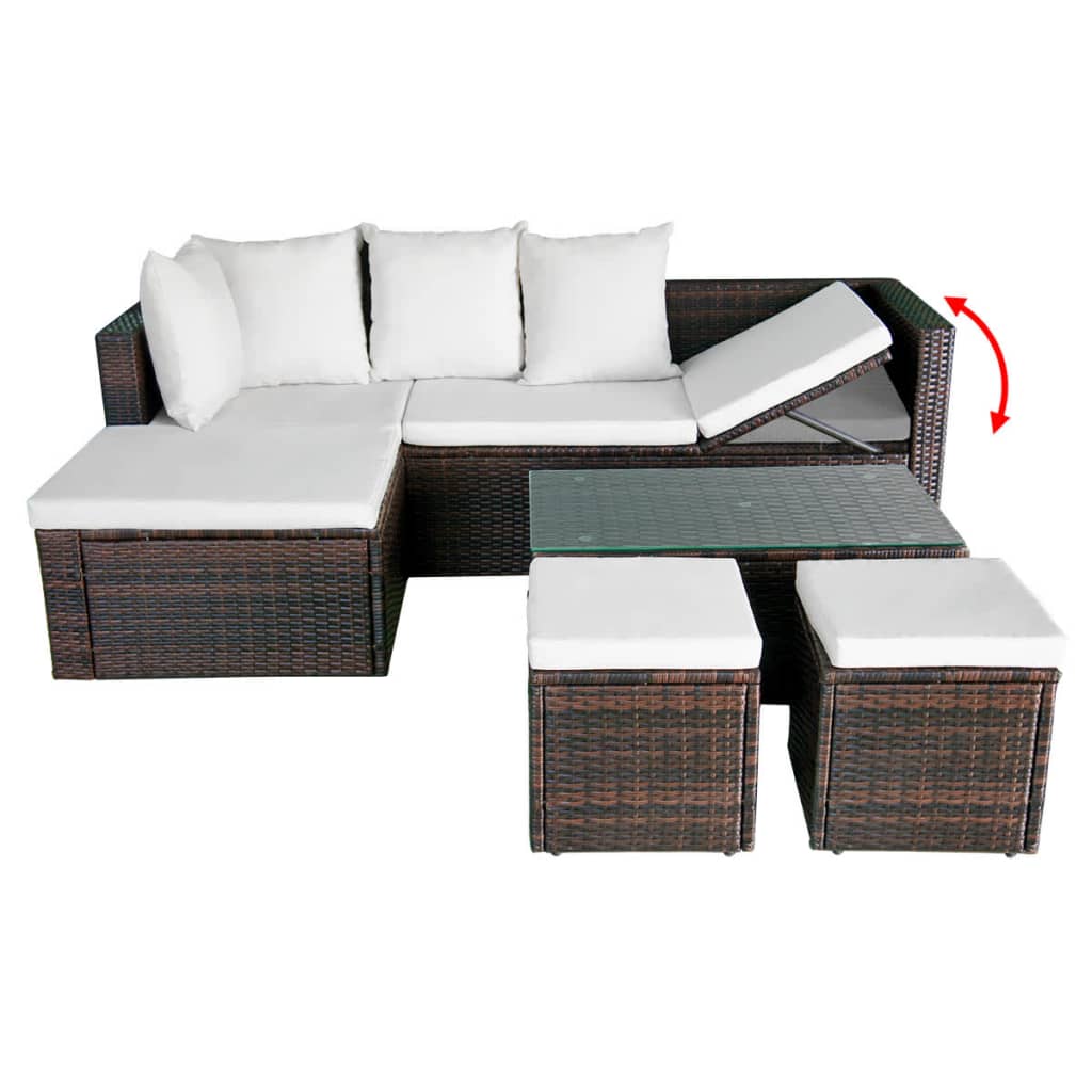 vidaXL 4-tlg. Garten-Lounge-Set mit Auflagen Poly Rattan Braun