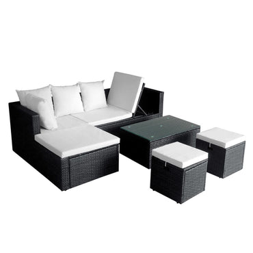 vidaXL Salon de jardin 4 pcs avec coussins résine tressée noir