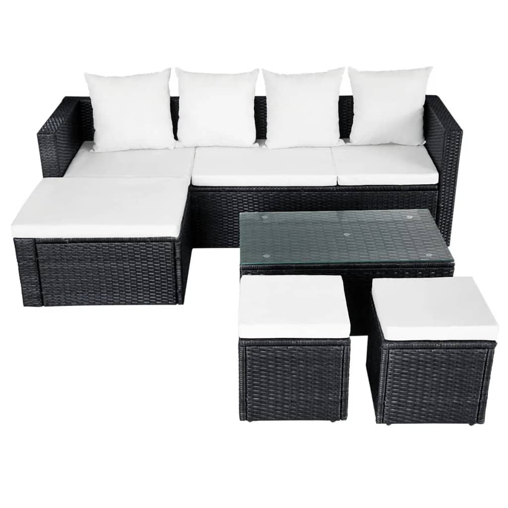 vidaXL 4-tlg. Garten-Lounge-Set mit Auflagen Poly Rattan Schwarz