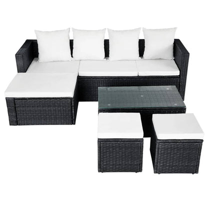 vidaXL 4-tlg. Garten-Lounge-Set mit Auflagen Poly Rattan Schwarz