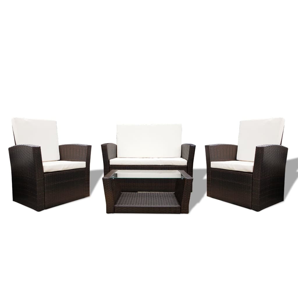vidaXL Ensemble de salon de jardin 4 pcs avec coussins résine tressée marron