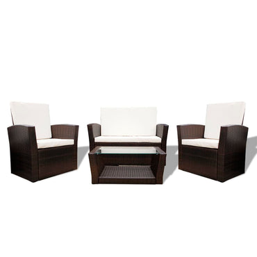 vidaXL Ensemble de salon de jardin 4 pcs avec coussins résine tressée marron