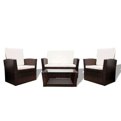 vidaXL Ensemble de salon de jardin 4 pcs avec coussins résine tressée marron