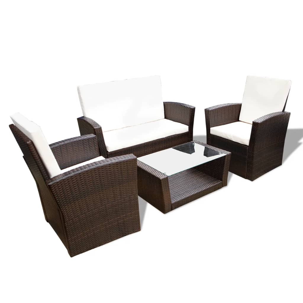 vidaXL Ensemble de salon de jardin 4 pcs avec coussins résine tressée marron
