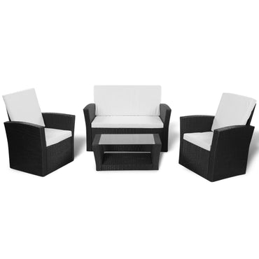 vidaXL Salon de jardin 4 pcs avec coussins résine tressée Noir