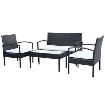 vidaXL Salon de jardin 4 pcs avec coussins résine tressée noir