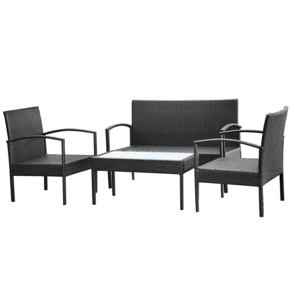 vidaXL 4-tlg. Garten-Lounge-Set mit Auflagen Poly Rattan Schwarz