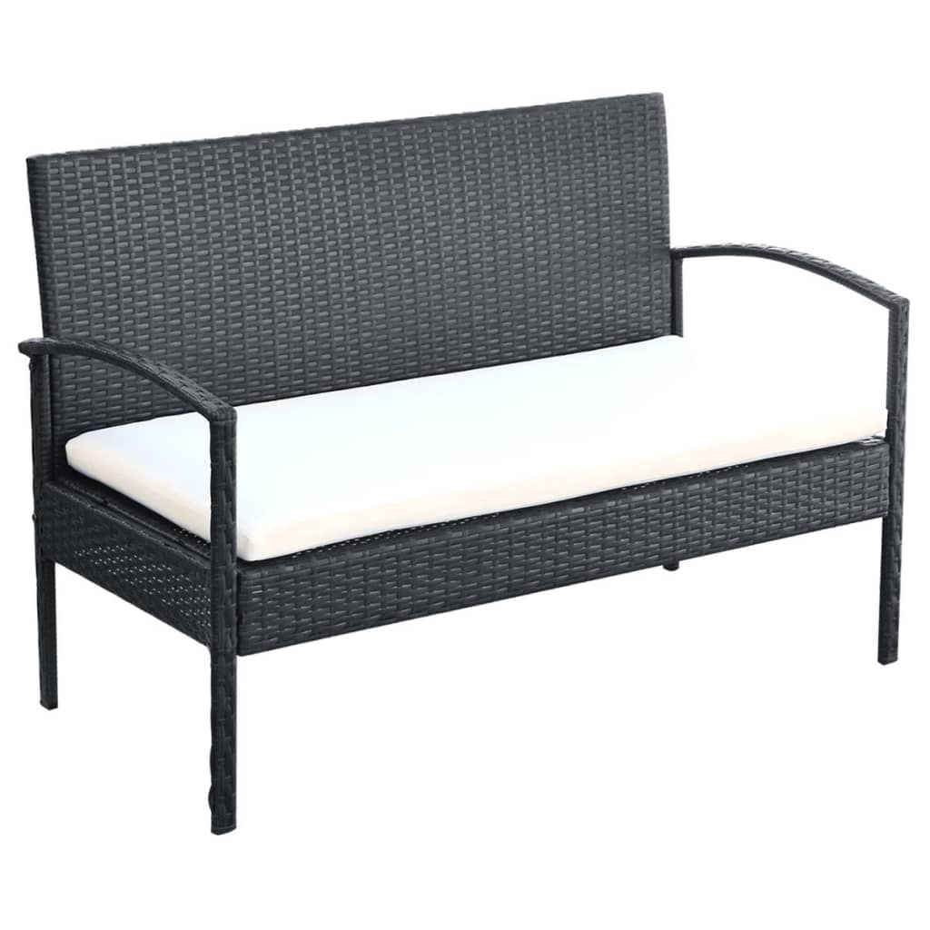 vidaXL 4-tlg. Garten-Lounge-Set mit Auflagen Poly Rattan Schwarz